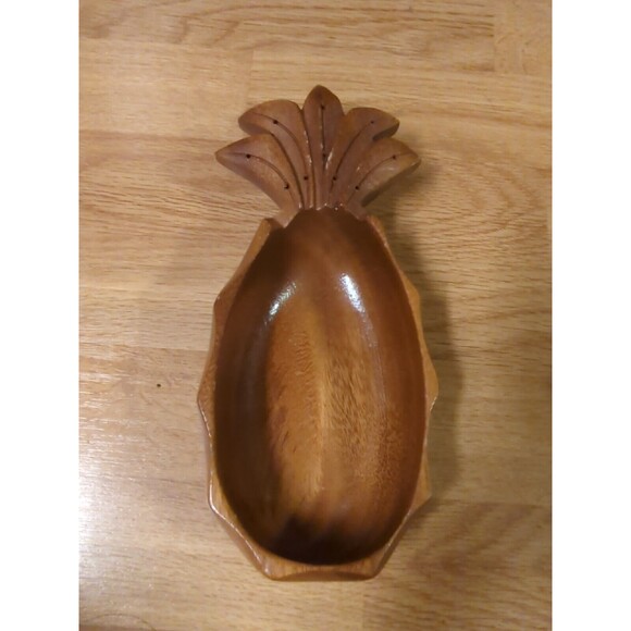 Hand Carved Monkey Pod Wooden Pineapple Bowl Dish Hawaii 9” Vintage - Picture 2 of 7